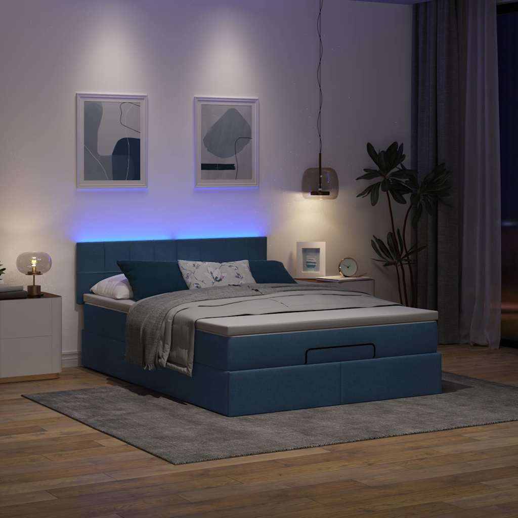 Otomanski okvir kreveta s madracem plavi 140x200cm od tkanine