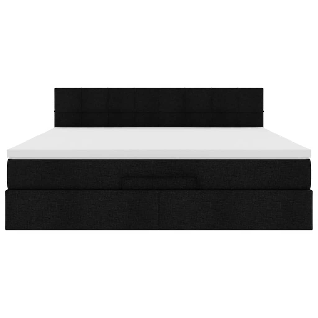 Otomanski krevet s madracem i LED crni 160x200cm tkanine