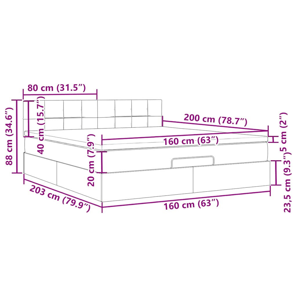 Otomanski krevet s madracem i LED krem 160x200cm tkanine
