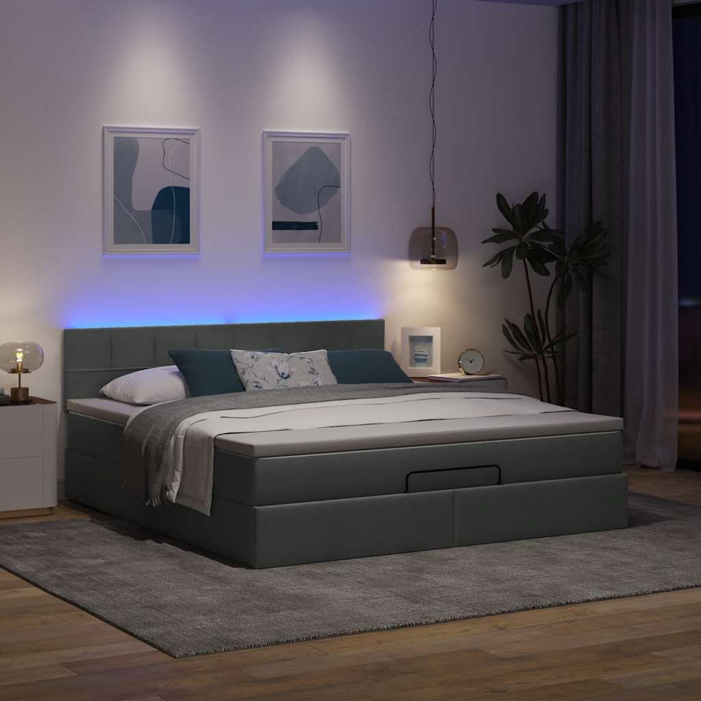 Otomanski krevet s madracem i LED tamnosivi 180x200cm tkanine