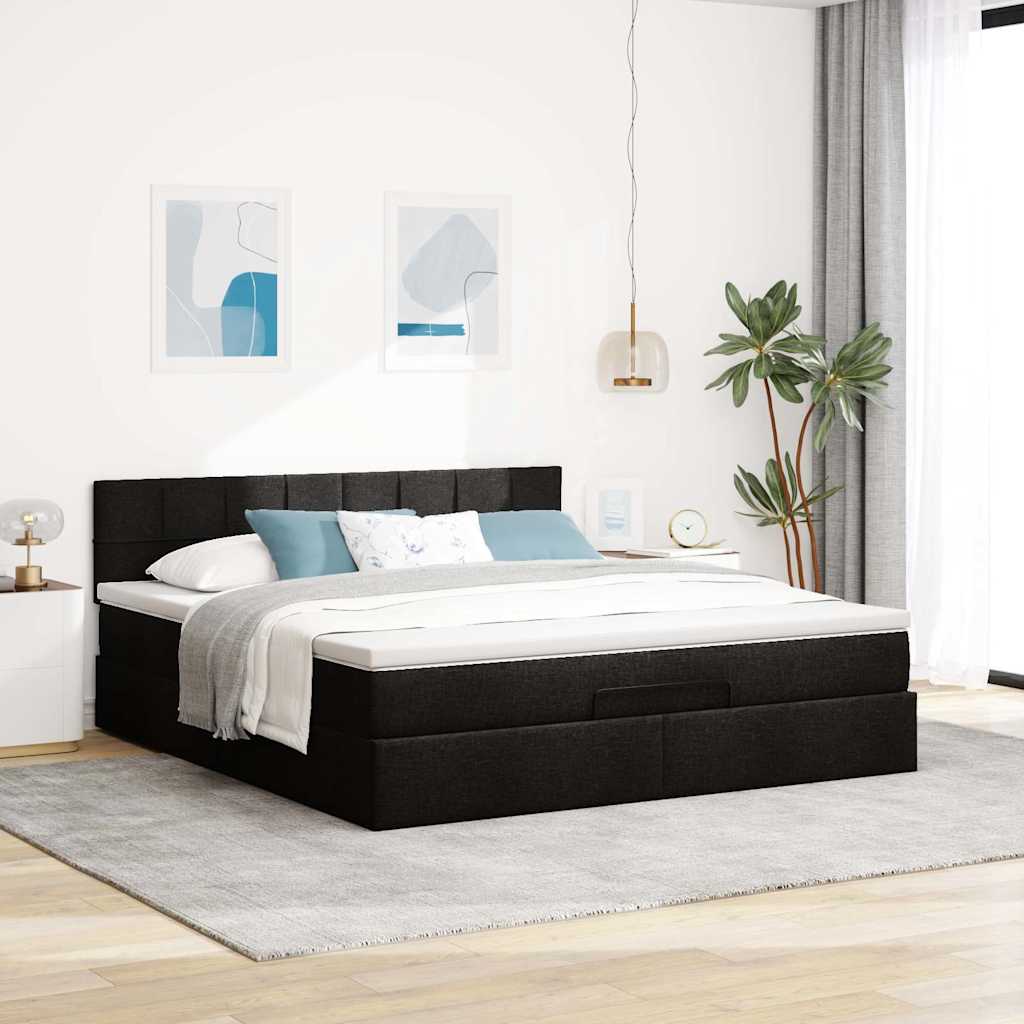 Otomanski krevet s madracem i LED crni 180x200cm od tkanine