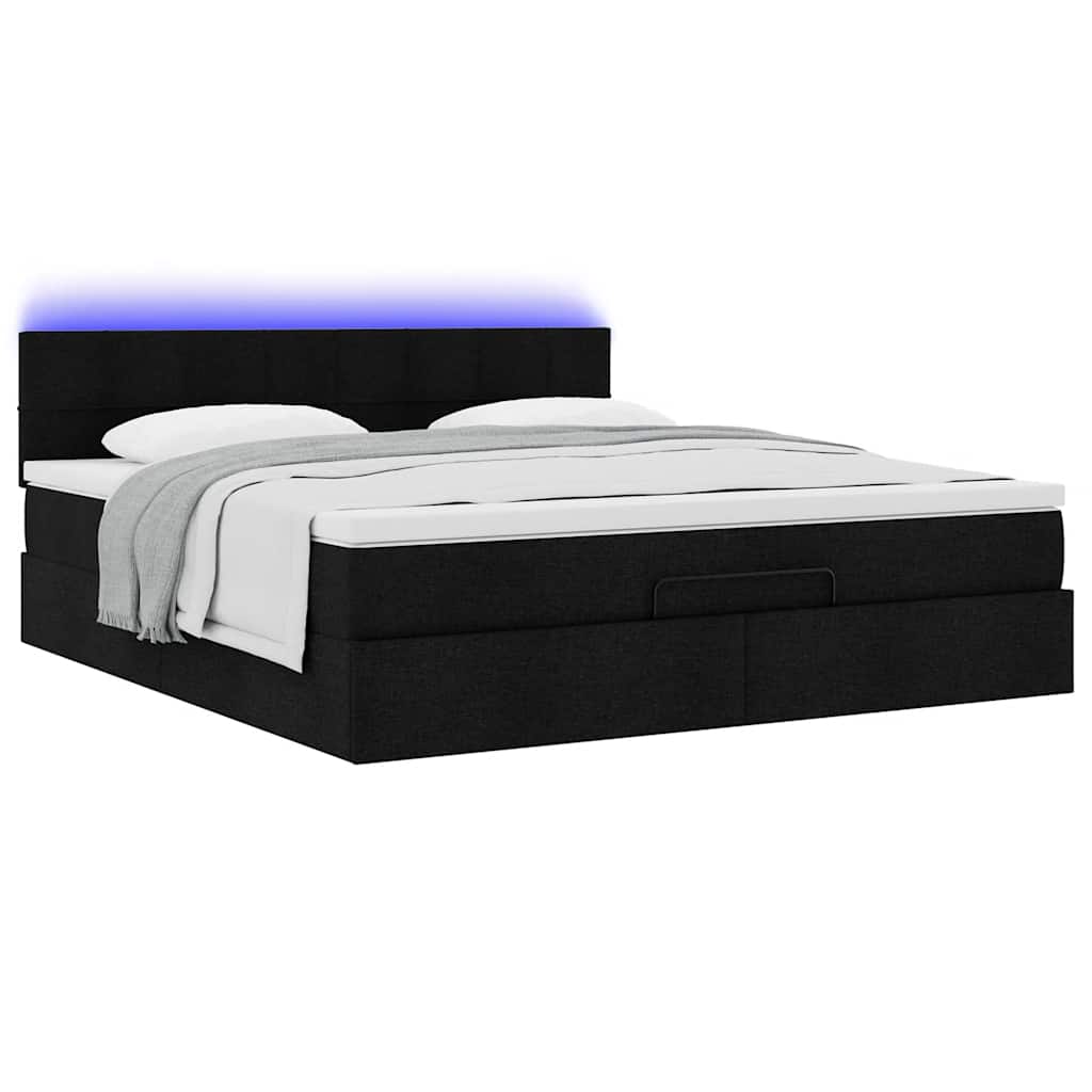 Otomanski krevet s madracem i LED crni 180x200cm od tkanine