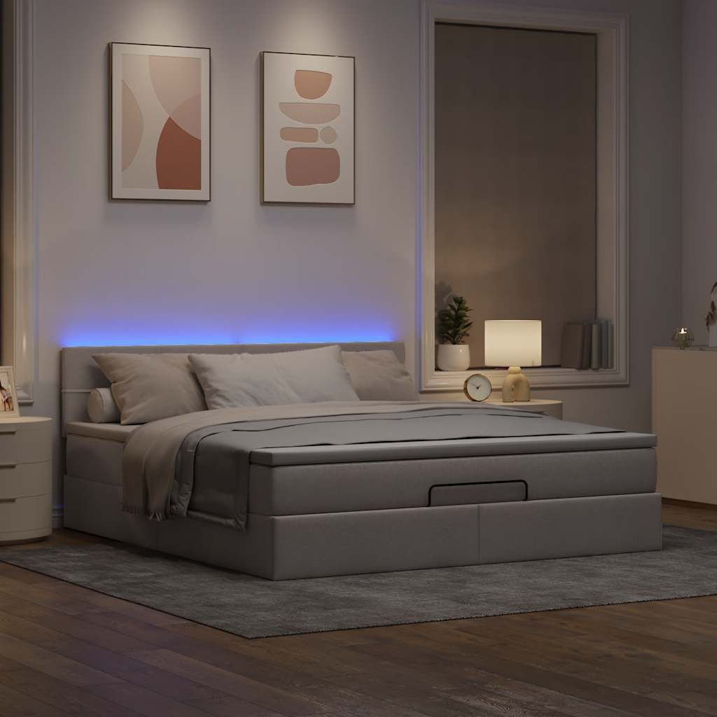 Otomanski krevet s madracem i LED smeđesivi 180x200 cm tkanine