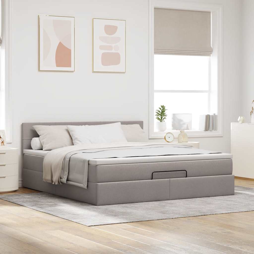 Otomanski krevet s madracem i LED smeđesivi 180x200 cm tkanine