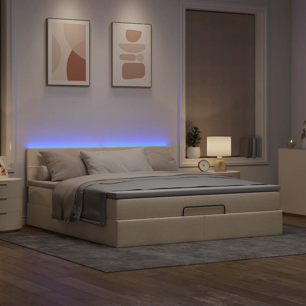 Otomanski krevet s madracem i LED krem 180x200cm od tkanine
