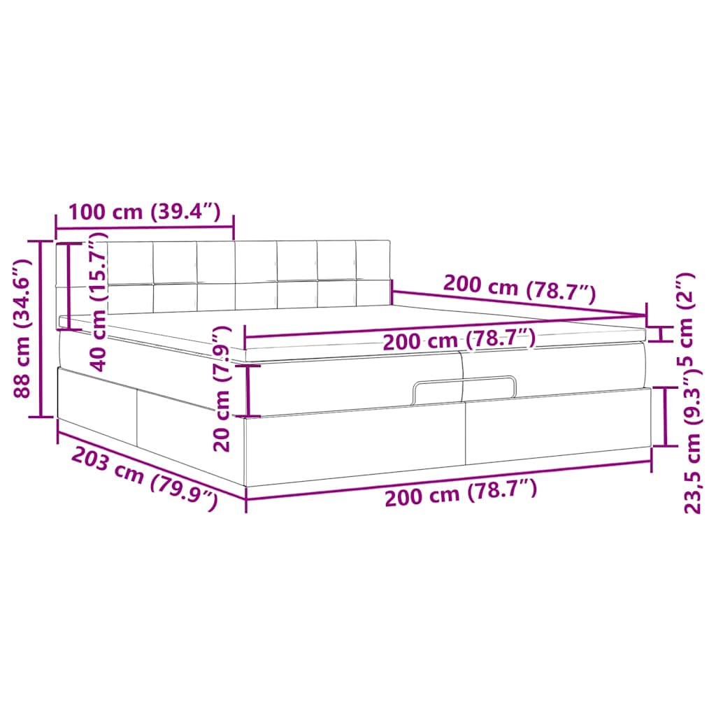 Otomanski okvir kreveta s madracima krem 200x200cm od tkanine