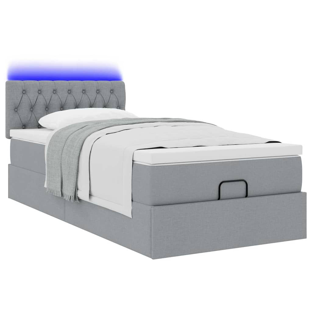 Otomanski krevet s madracem i LED svijetlosiva 80x200cm tkanina