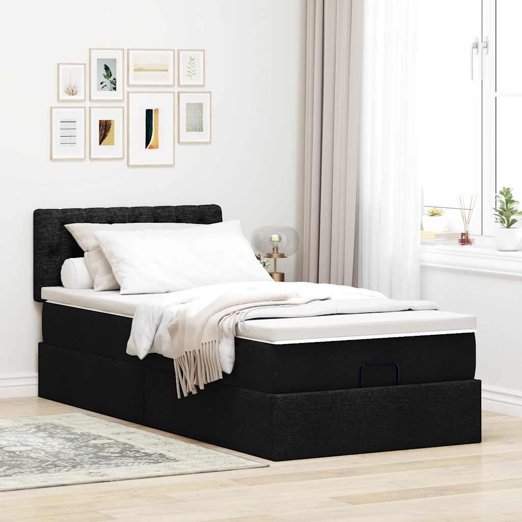Otomanski krevet s madracem i LED crna 80x200cm tkanina