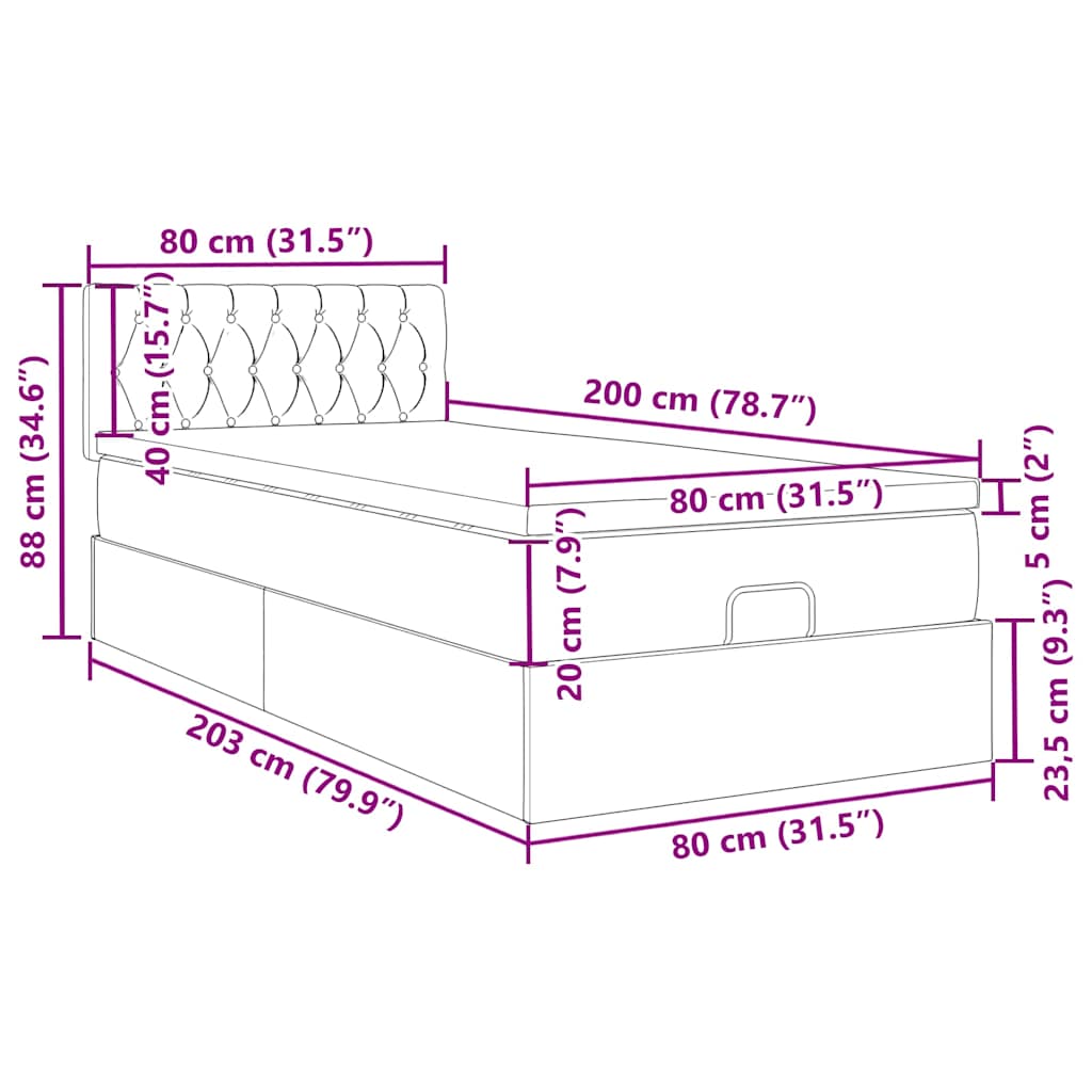 Otomanski okvir kreveta s madraca krem 80x200cm od tkanine