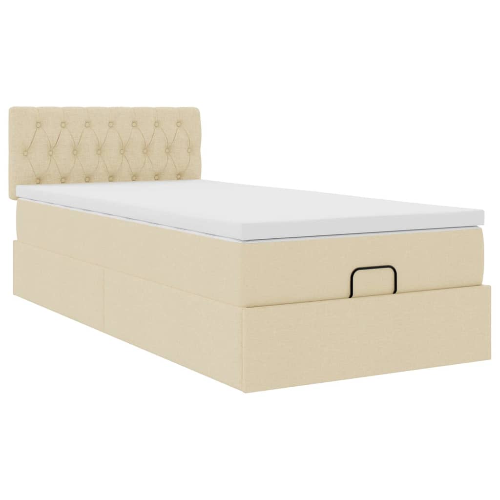 Otomanski okvir kreveta s madraca krem 80x200cm od tkanine