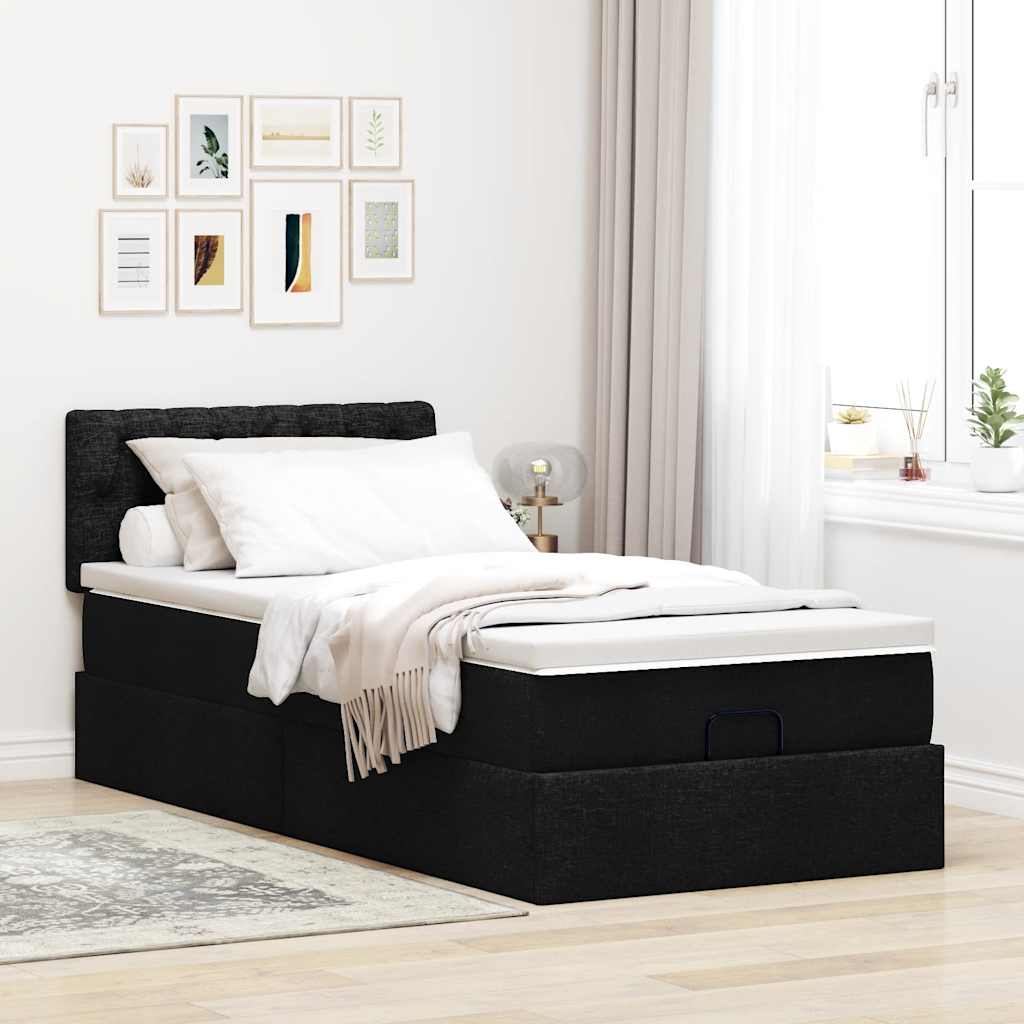 Otomanski okvir kreveta s madraca crni 90x190cm od tkanine