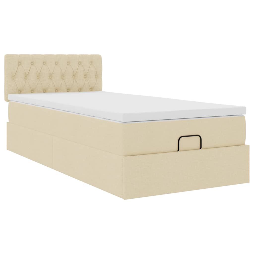 Otomanski okvir kreveta s madraca krem 90x190cm od tkanine