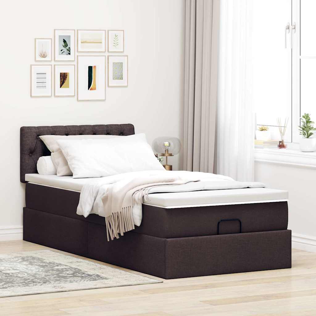 Otomanski krevet s madracem i LED tamnosmeđi 90x200 cm tkanine