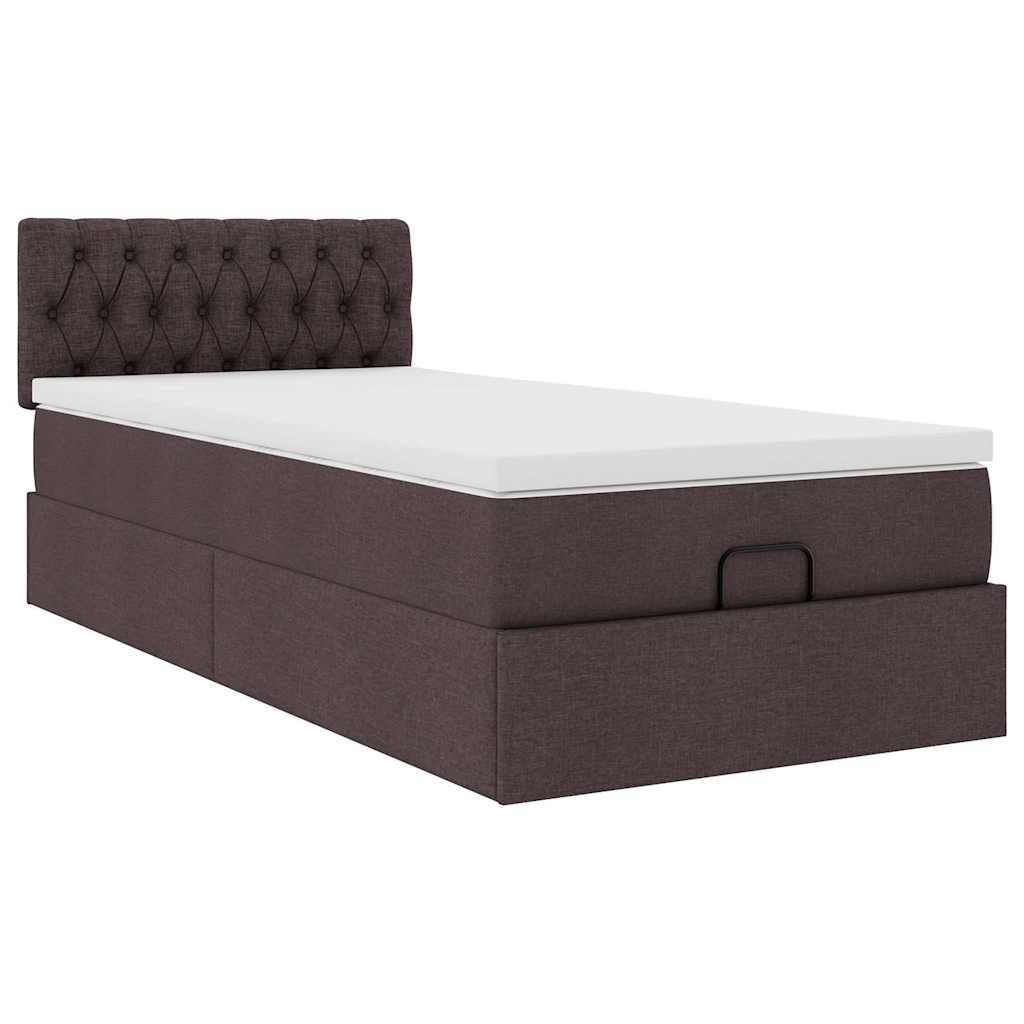Otomanski krevet s madracem i LED tamnosmeđi 90x200 cm tkanine