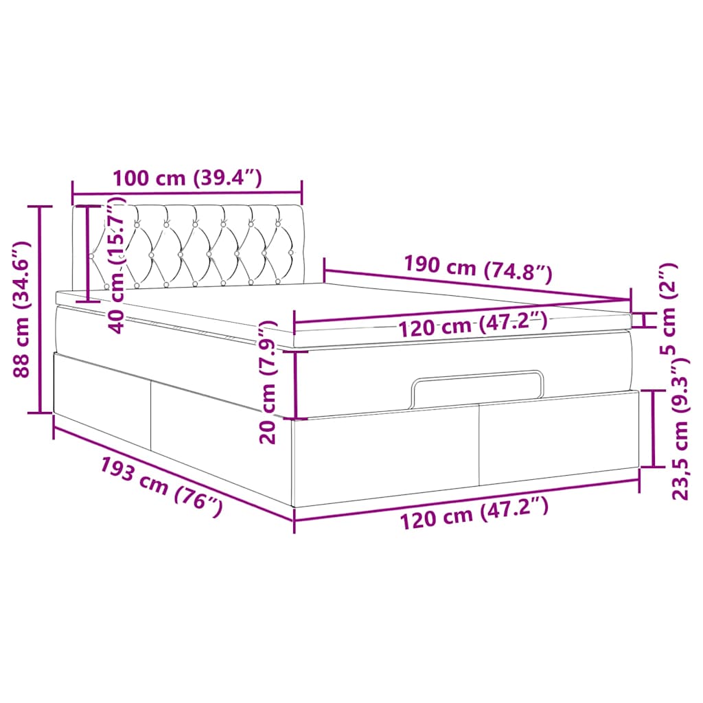 Otomanski krevet madracem i LED Taupe 120x190 cm tkanina