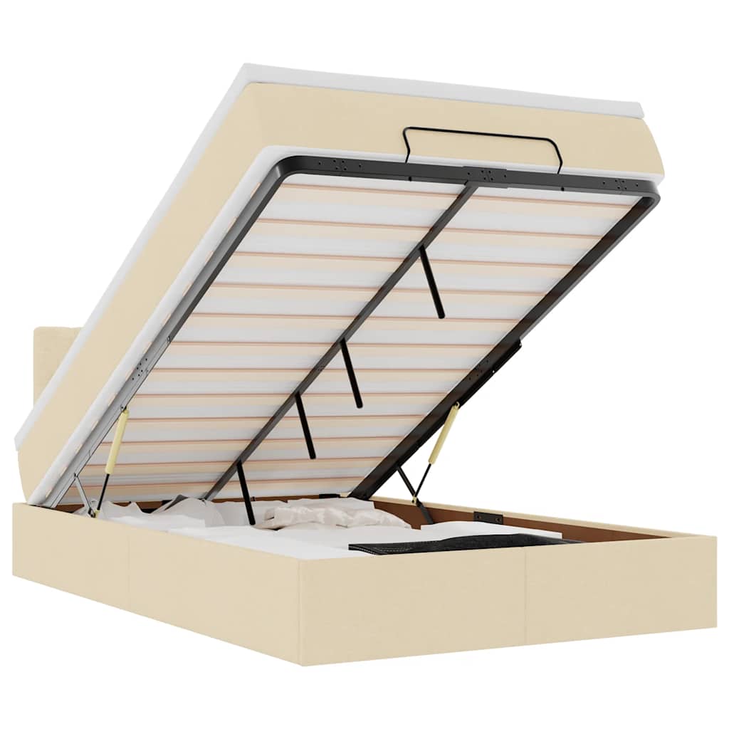 Otomanski krevet madracem i LED krem 120x190 cm tkanina