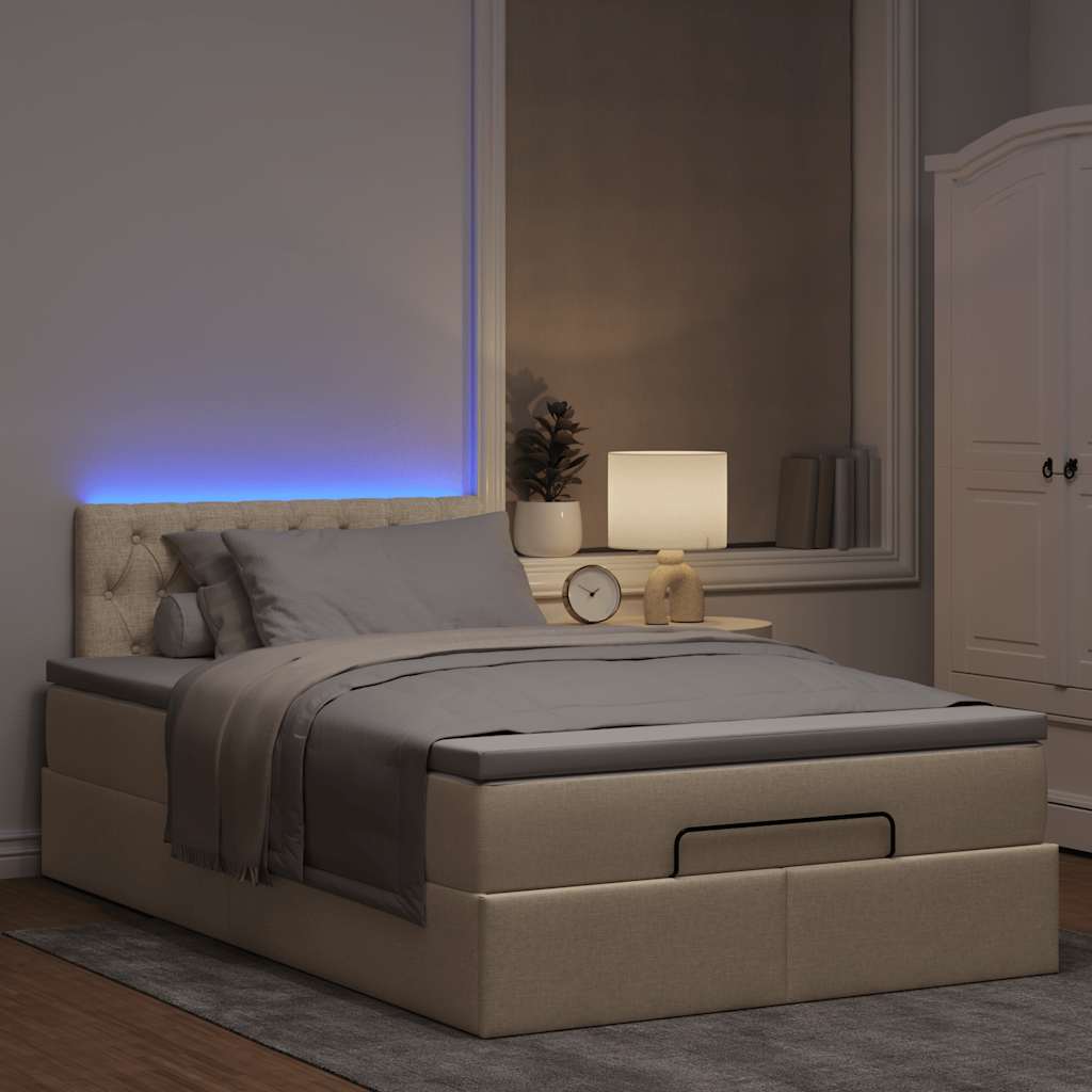 Otomanski krevet madracem i LED krem 120x190 cm tkanina