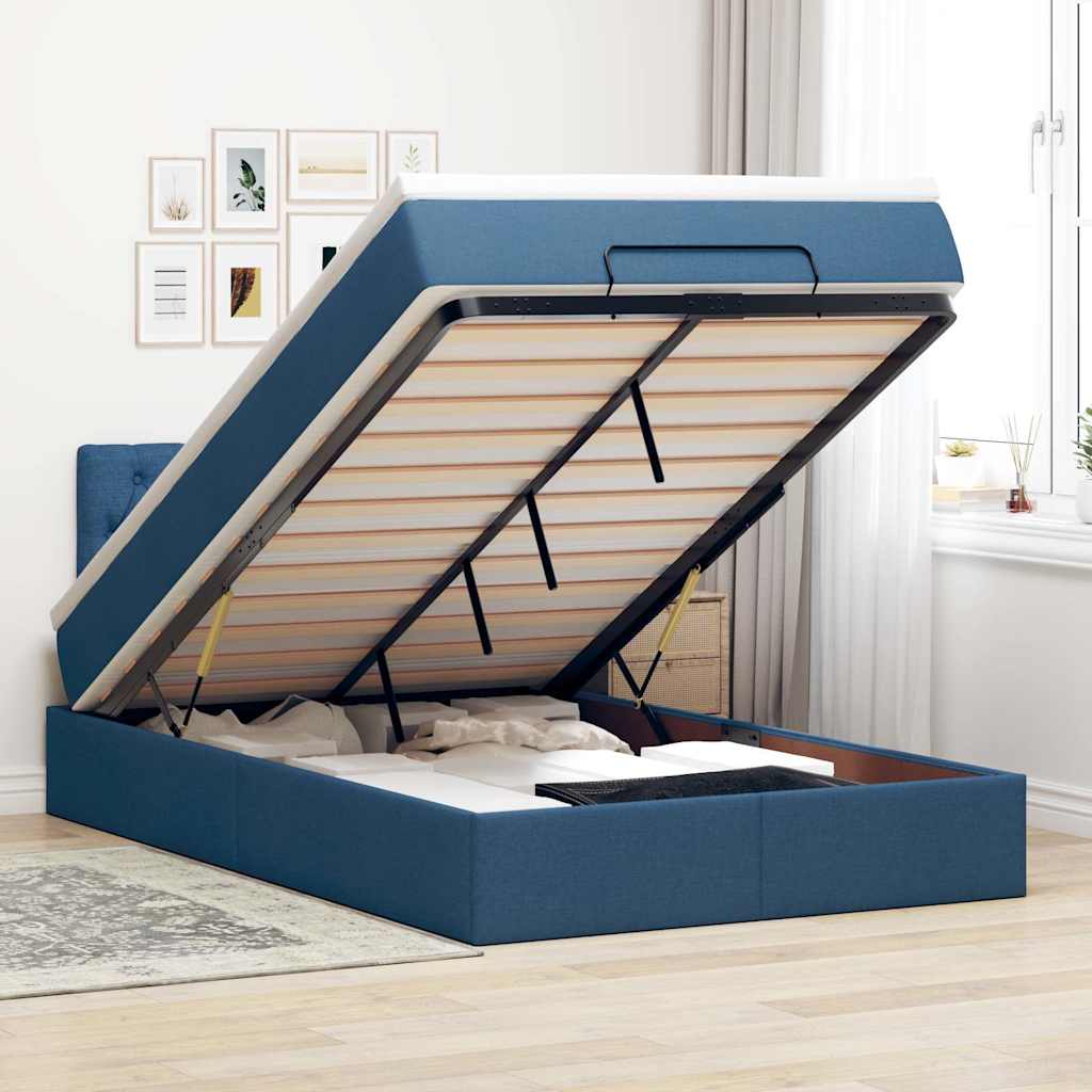 Otomanski krevet madracem i LED plava 120x190 cm tkanina