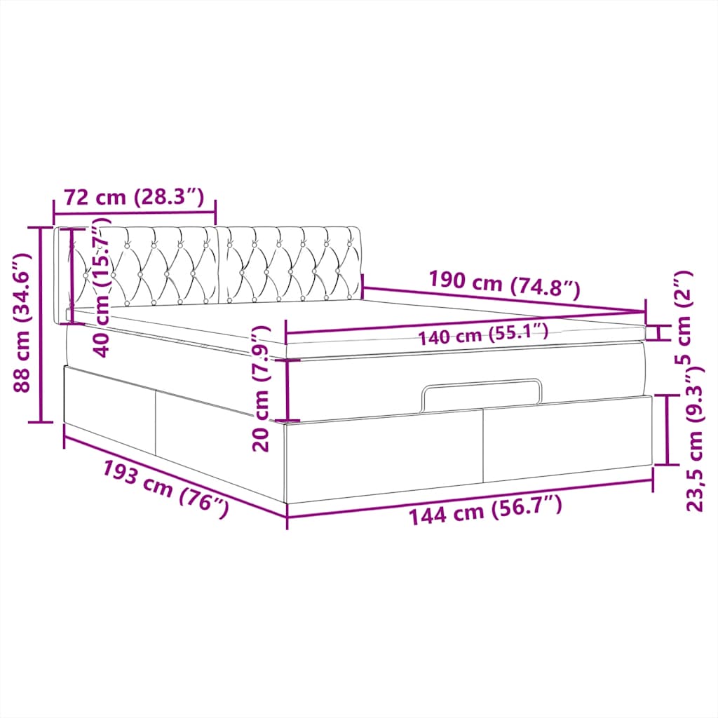 Otomanski krevet s madracem&LED svijetlosivi 140x190 cm tkanine