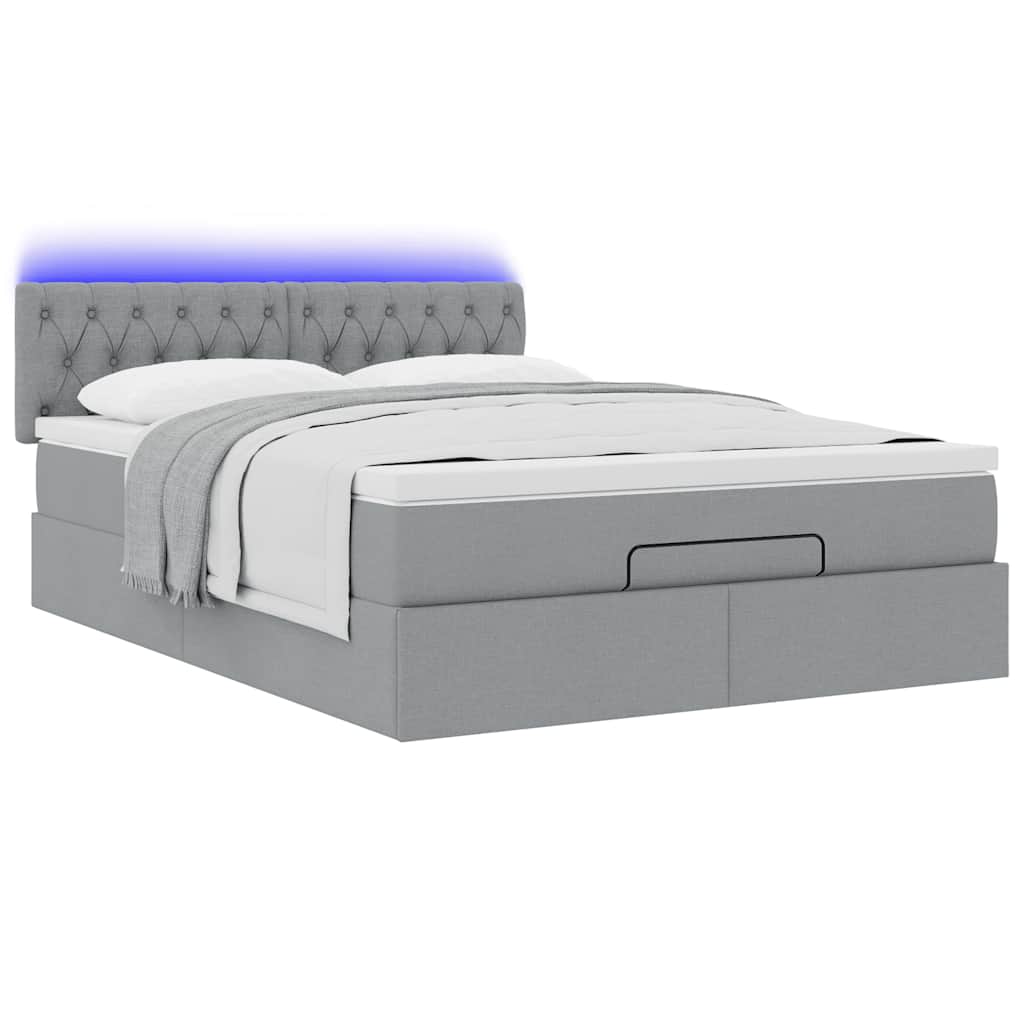 Otomanski krevet s madracem&LED svijetlosivi 140x190 cm tkanine