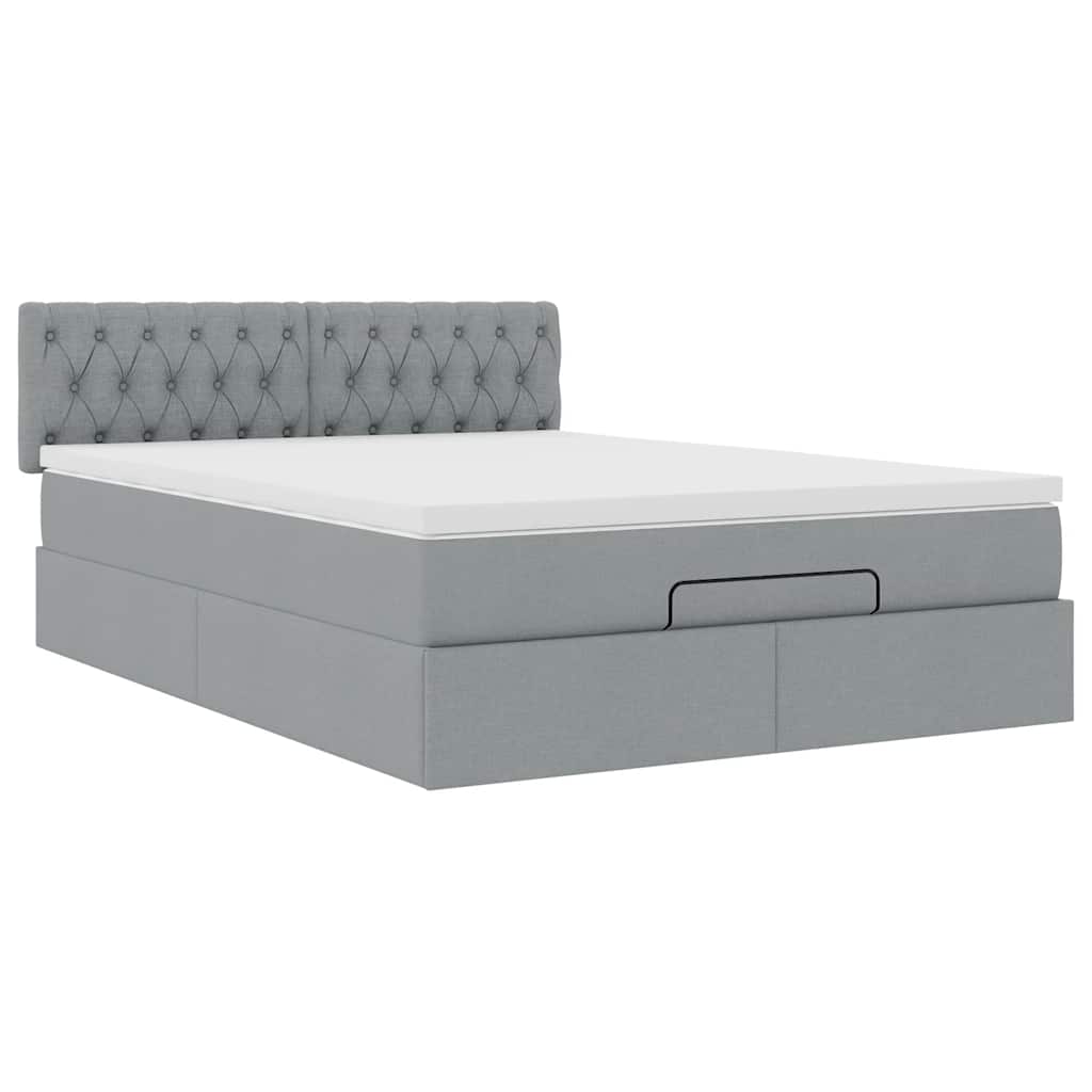 Otomanski krevet s madracem&LED svijetlosivi 140x190 cm tkanine