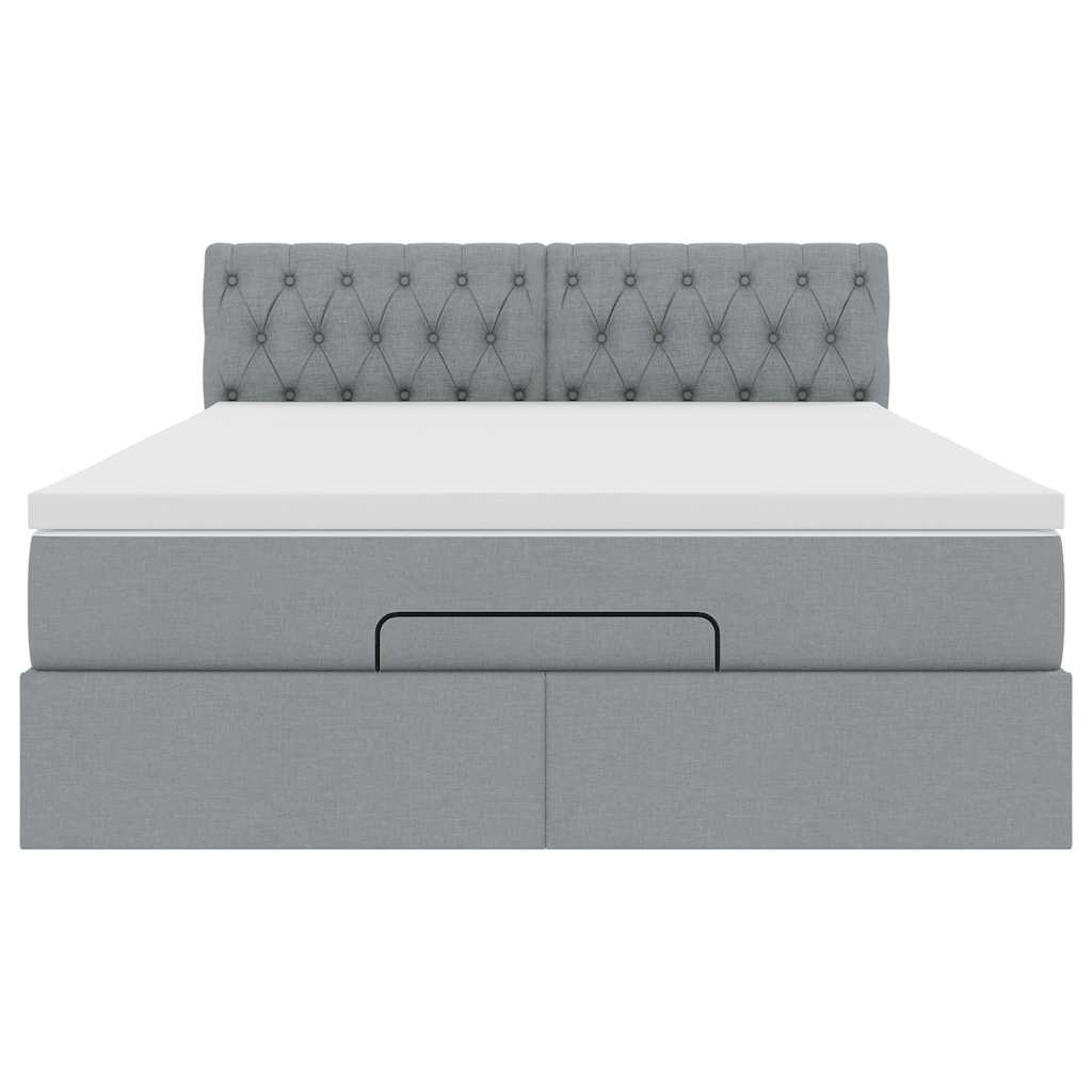 Otomanski krevet s madracem&LED svijetlosivi 140x190 cm tkanine
