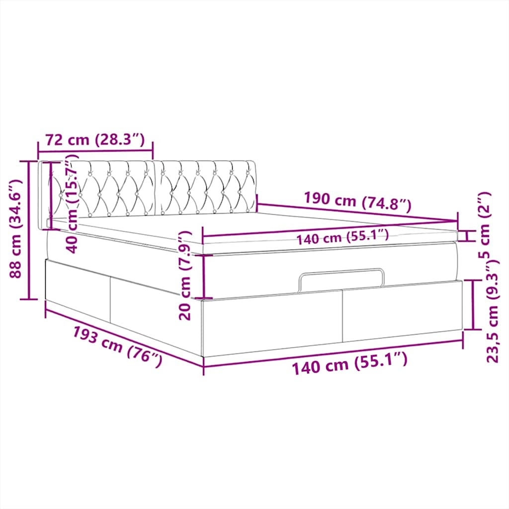 Otomanski krevet s madracem i LED crni 140x190 cm tkanine