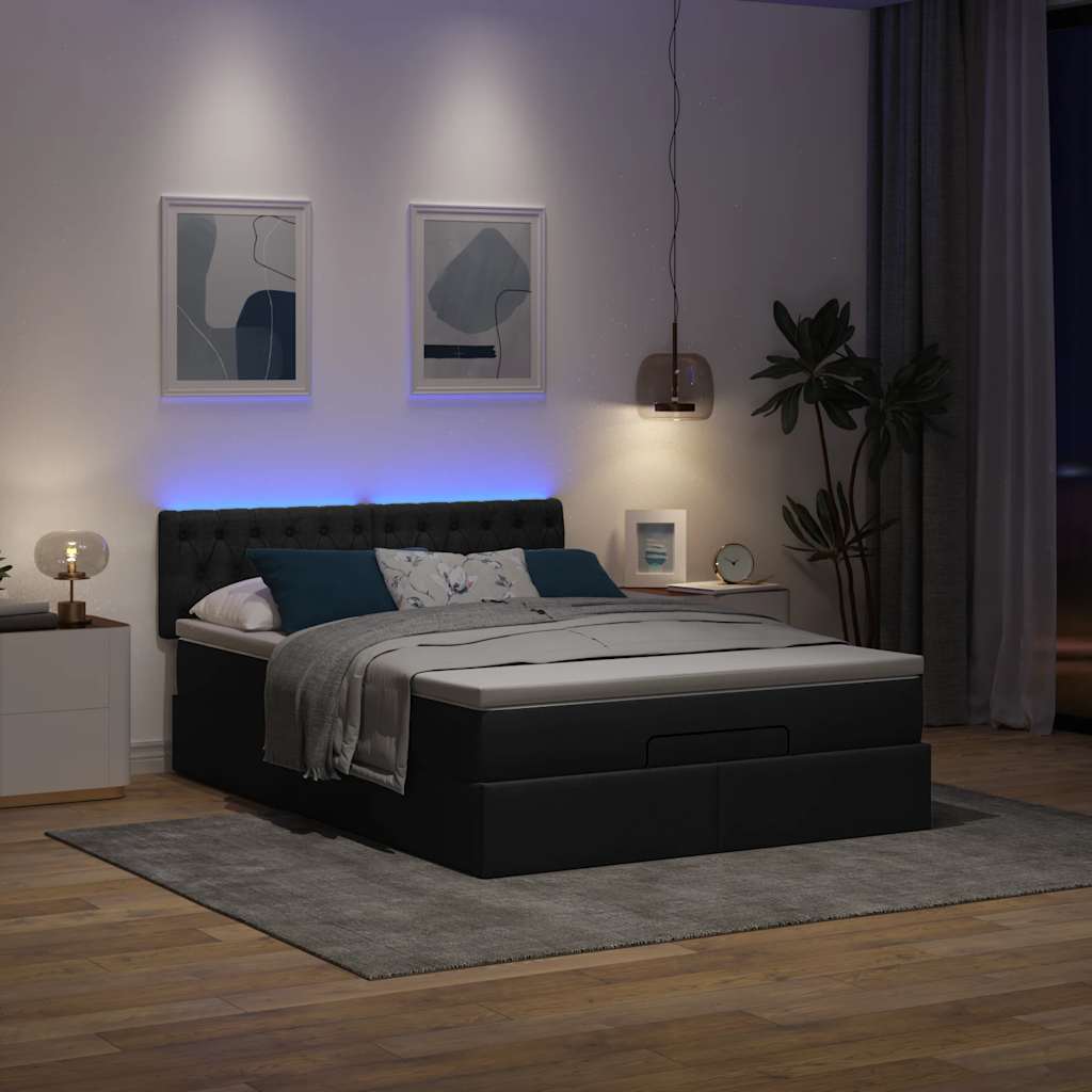 Otomanski krevet s madracem i LED crni 140x190 cm tkanine