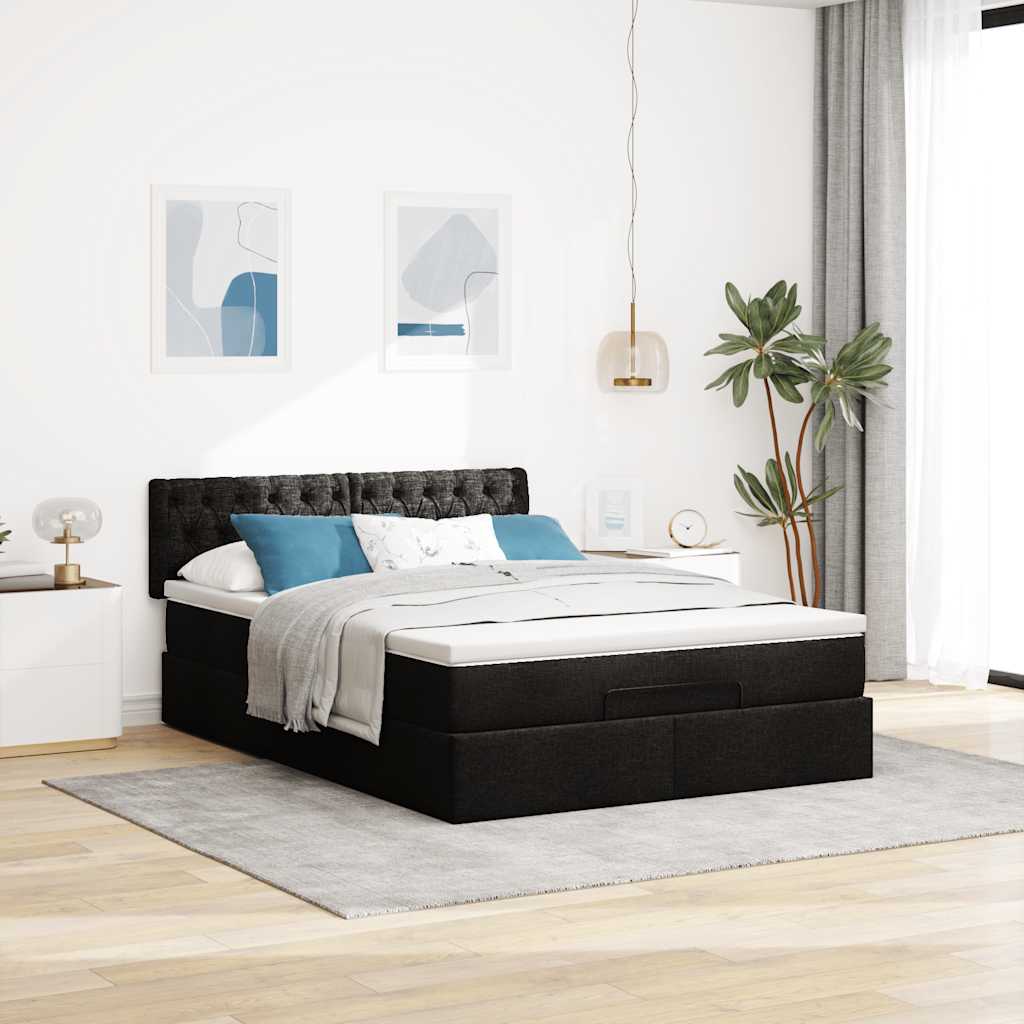 Otomanski krevet s madracem i LED crni 140x190 cm tkanine