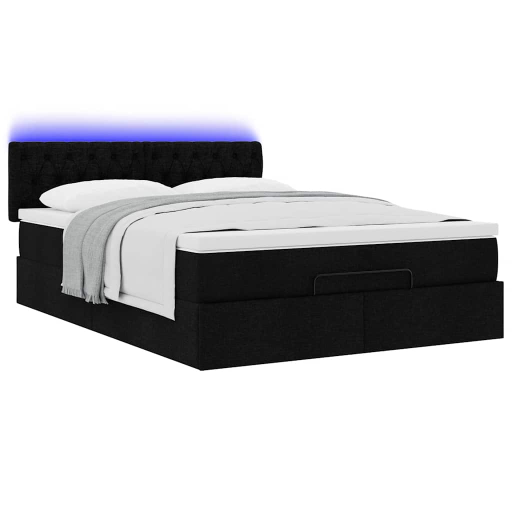 Otomanski krevet s madracem i LED crni 140x190 cm tkanine