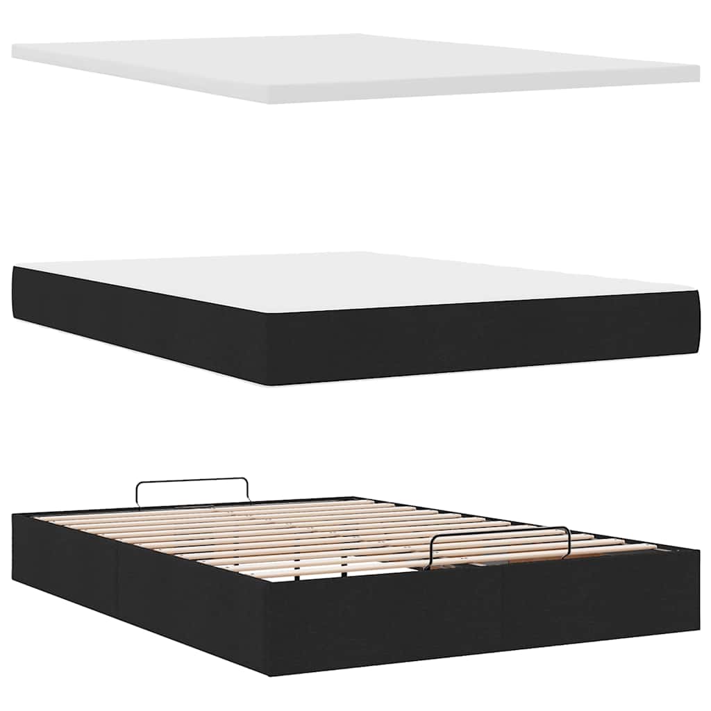 Otomanski krevet s madracem i LED crni 140x190 cm tkanine