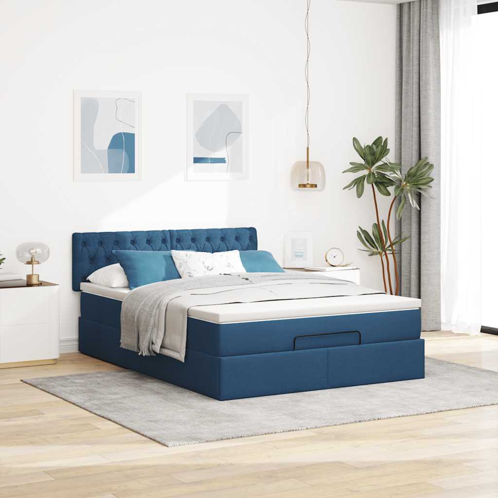 Otomanski krevet s madracem i LED plavi 140x190 cm tkanine