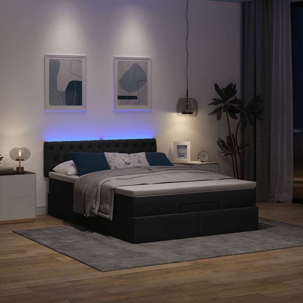 Otomanski krevet s madracem i LED crni 140x200 cm od tkanine