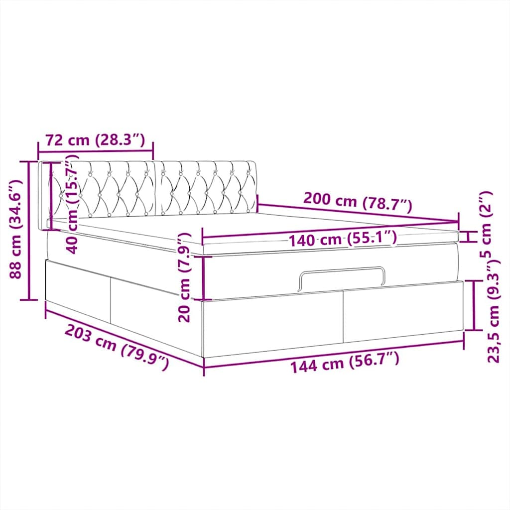 Otomanski krevet s madracem i LED crni 140x200 cm od tkanine