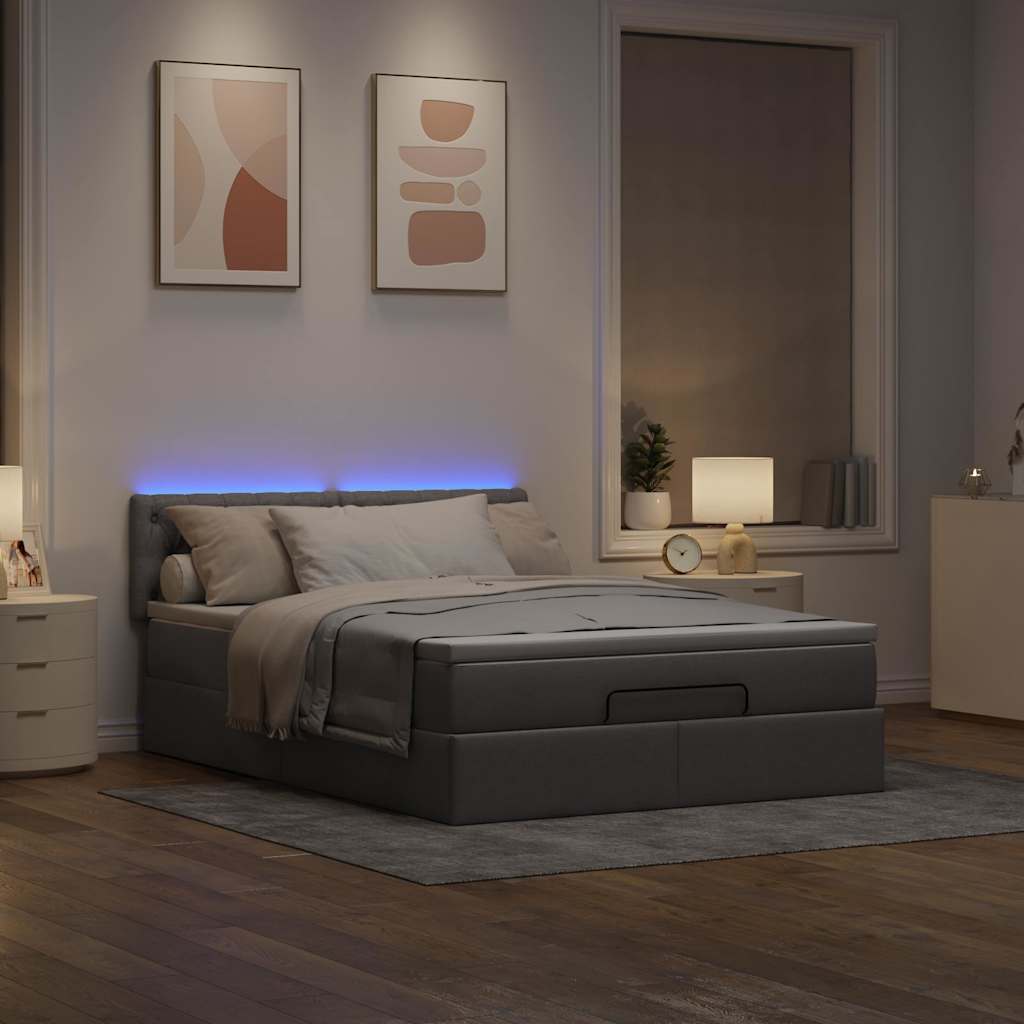 Otomanski krevet s madracem i LED smeđesivi 140x200 cm tkanine