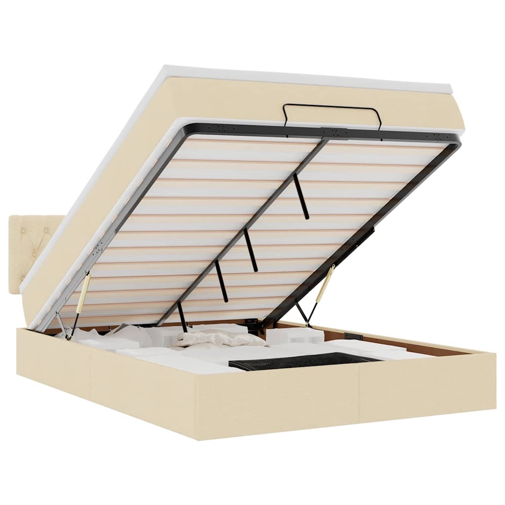 Otomanski krevet s madracem i LED krem 140x200 cm tkanine