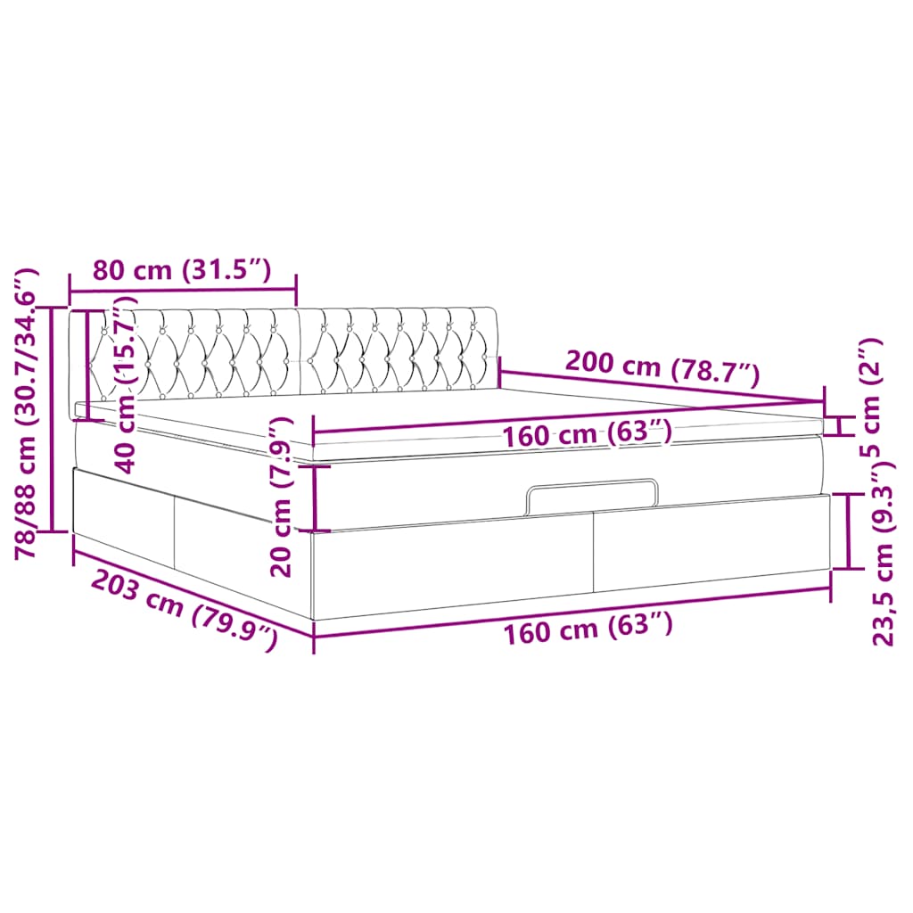 Otomanski krevet s madracem i LED tamnosivi 160x200cm tkanine