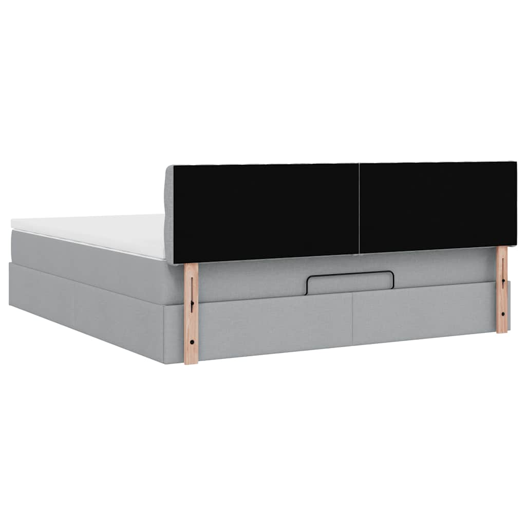 Otomanski krevet s madracem&LED svijetlosivi 180x200cm tkanine