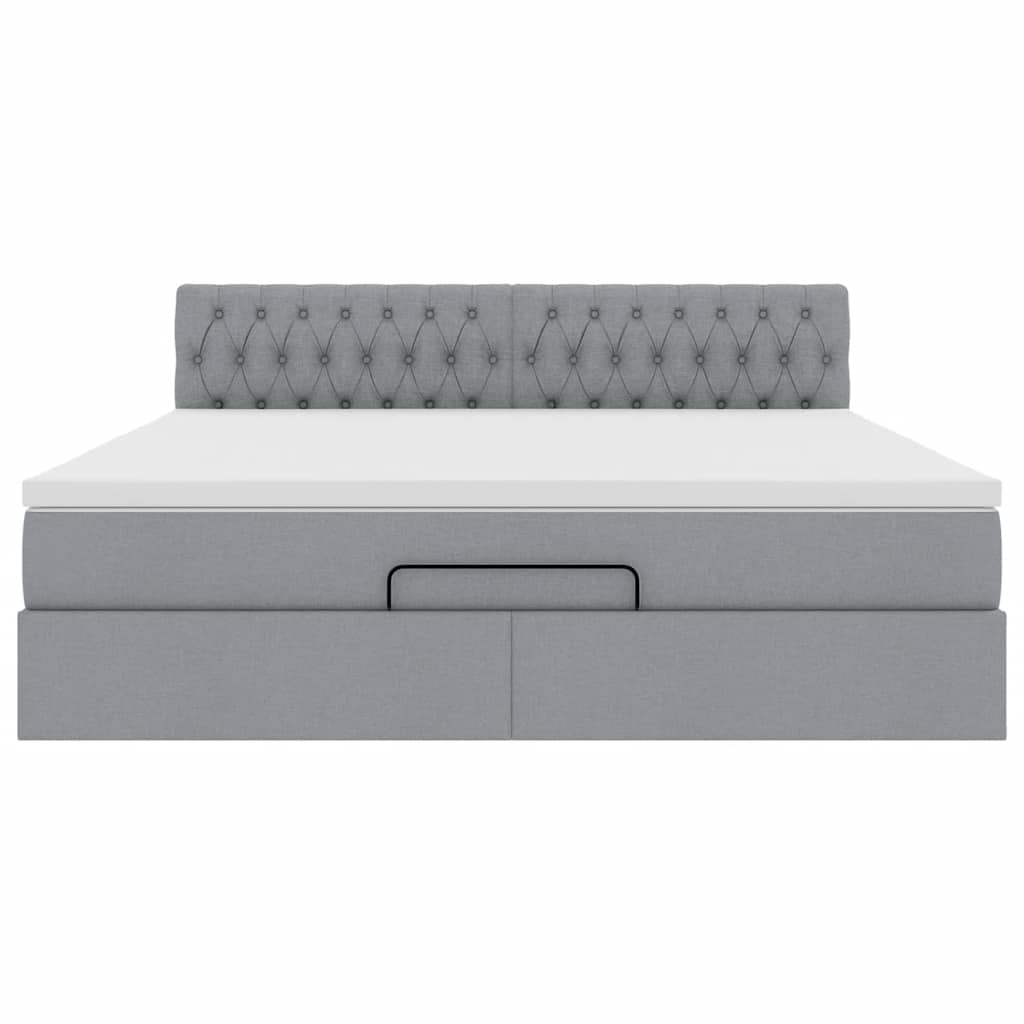 Otomanski krevet s madracem&LED svijetlosivi 180x200cm tkanine