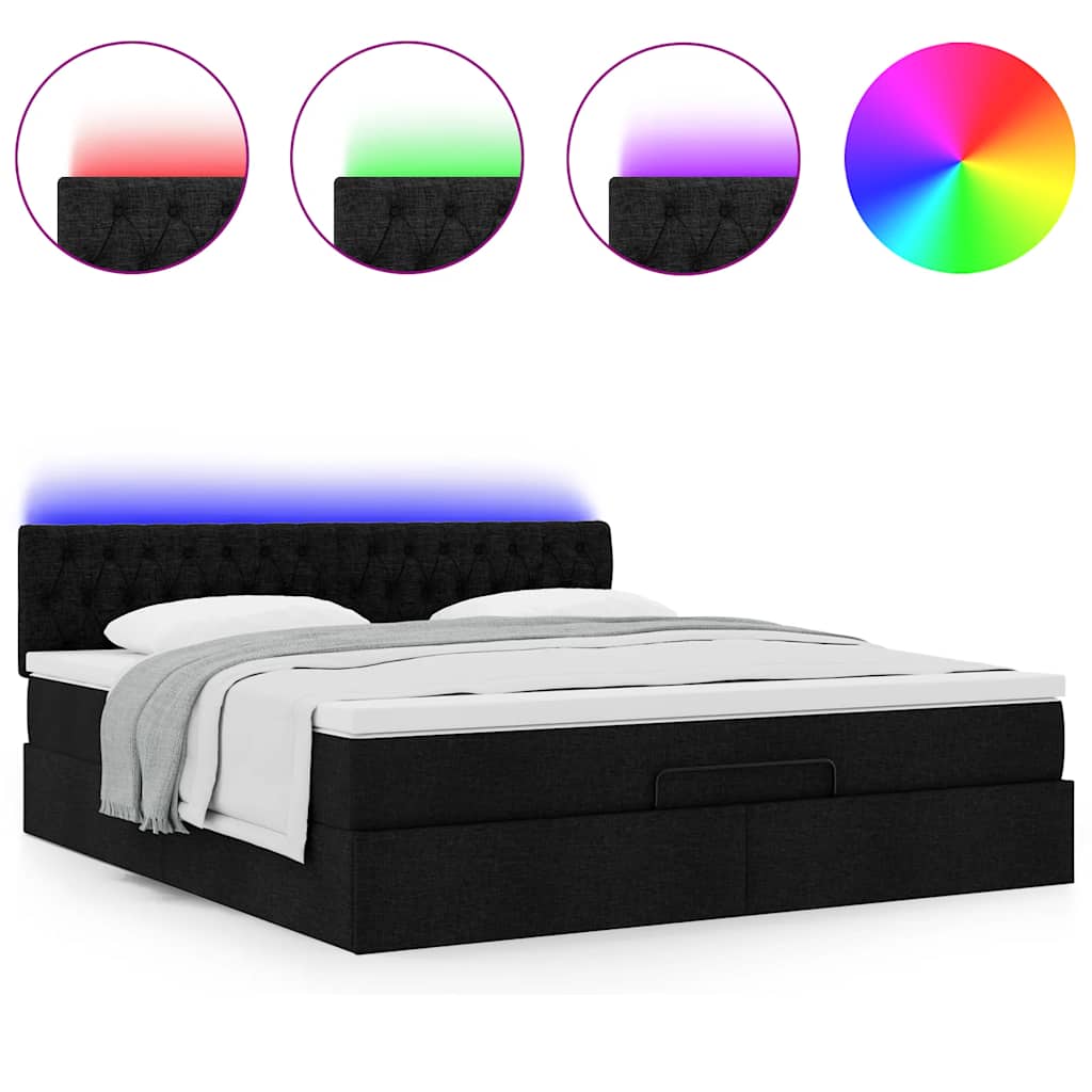Otomanski krevet s madracem i LED crni 180x200cm od tkanine