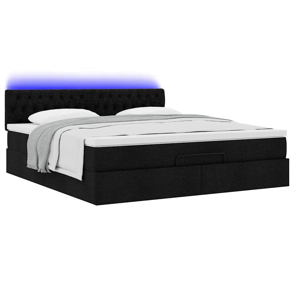 Otomanski krevet s madracem i LED crni 180x200cm od tkanine