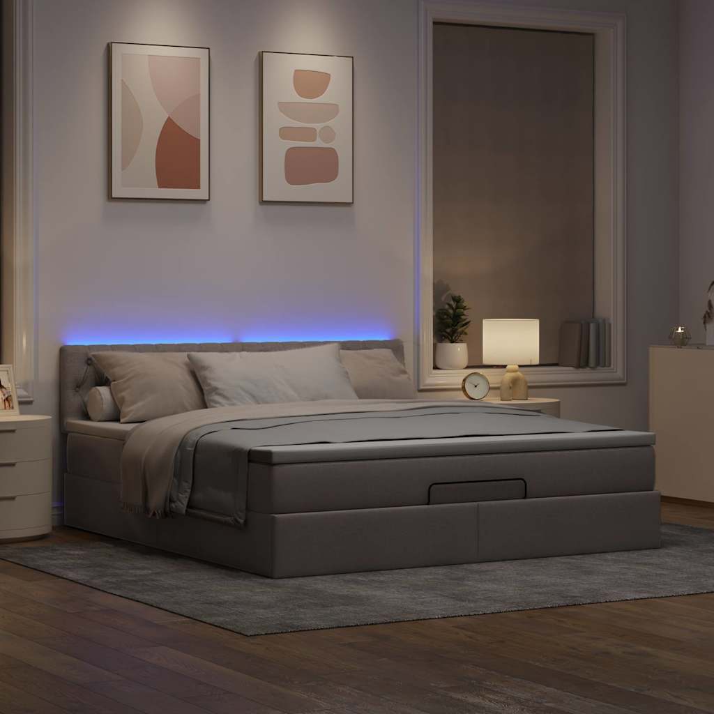 Otomanski krevet s madracem i LED smeđesivi 180x200 cm tkanine