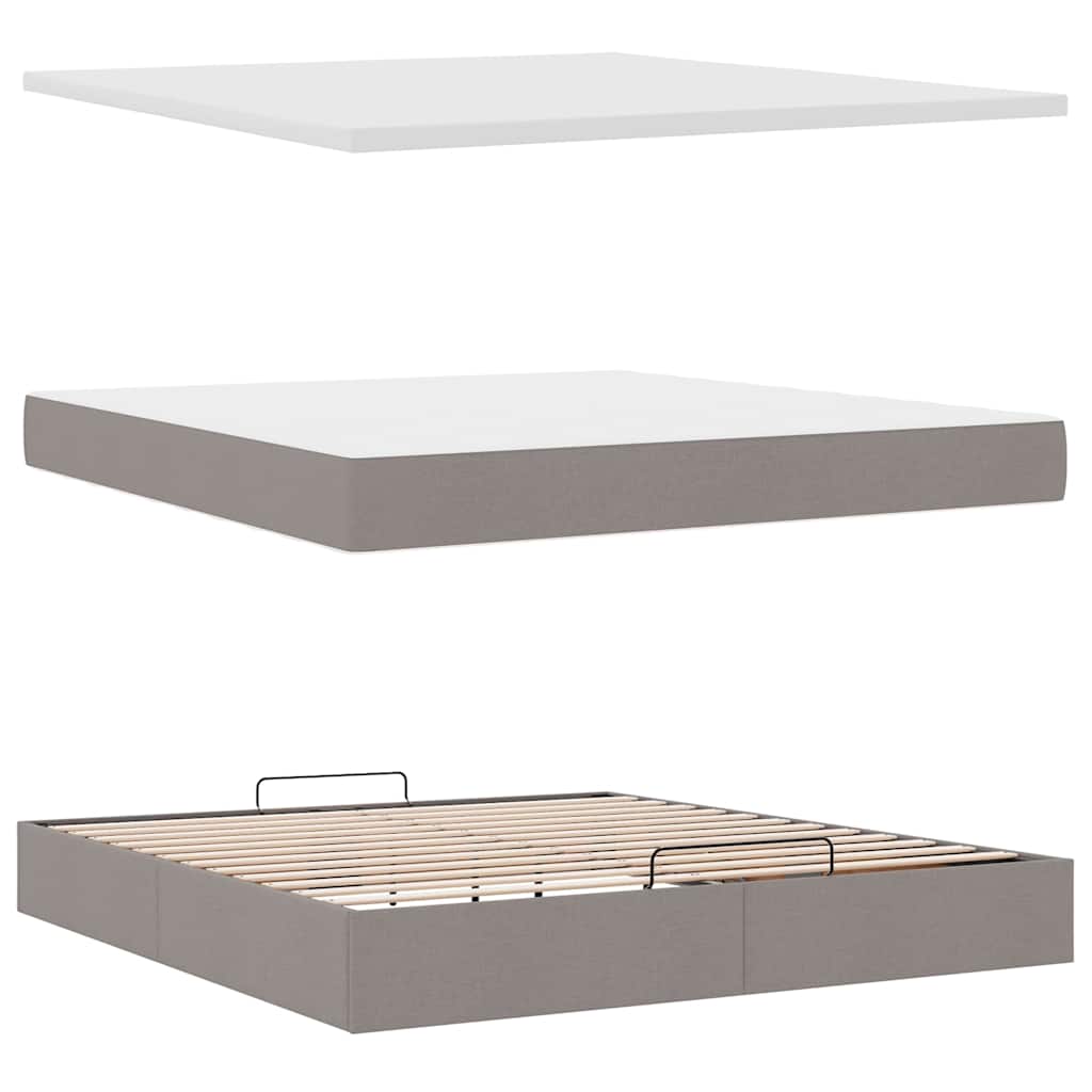 Otomanski krevet s madracem i LED smeđesivi 180x200 cm tkanine