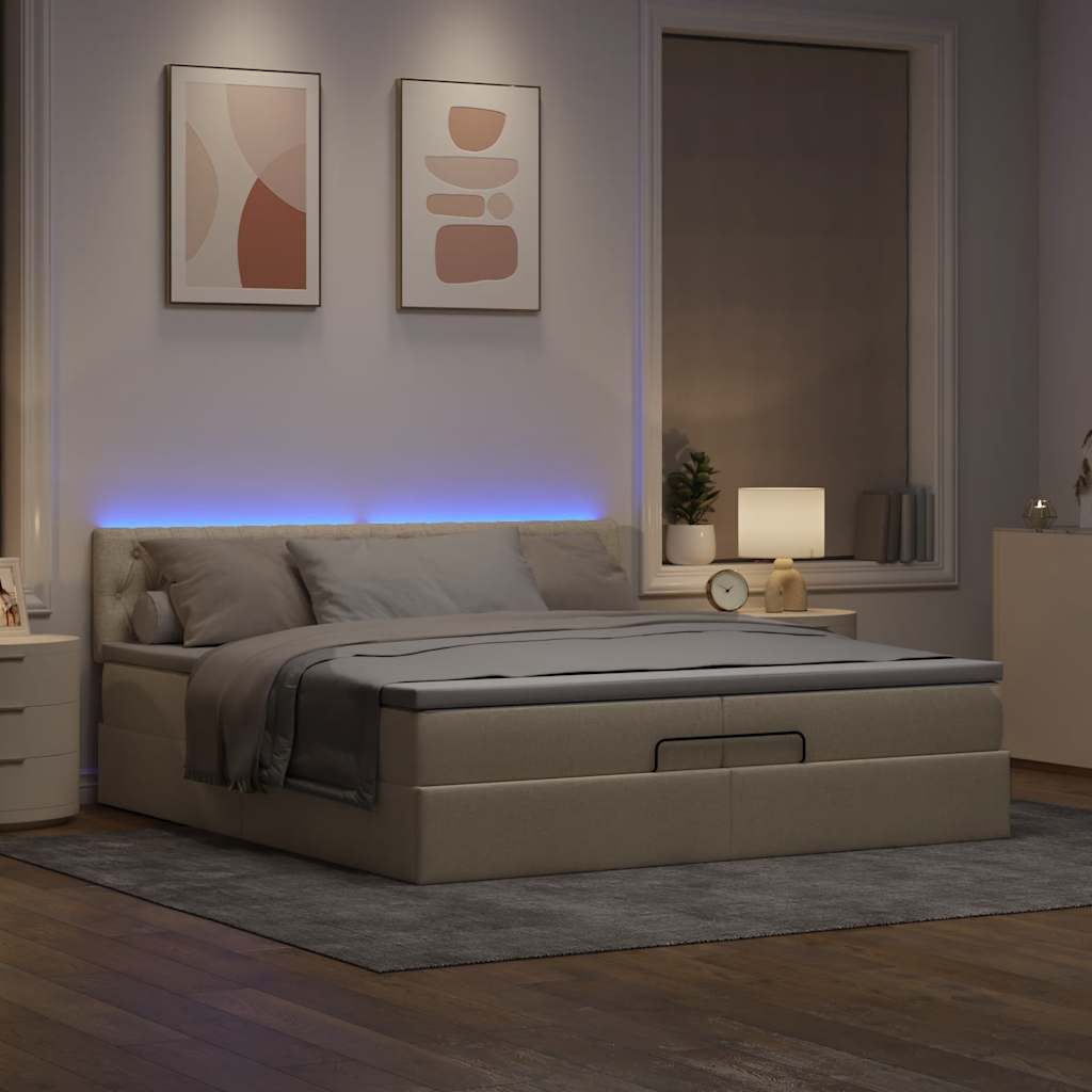Otomanski okvir kreveta s madracima krem 200x200cm od tkanine