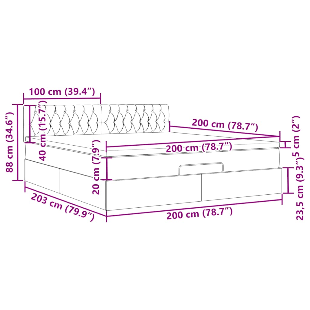 Otomanski okvir kreveta s madracima krem 200x200cm od tkanine