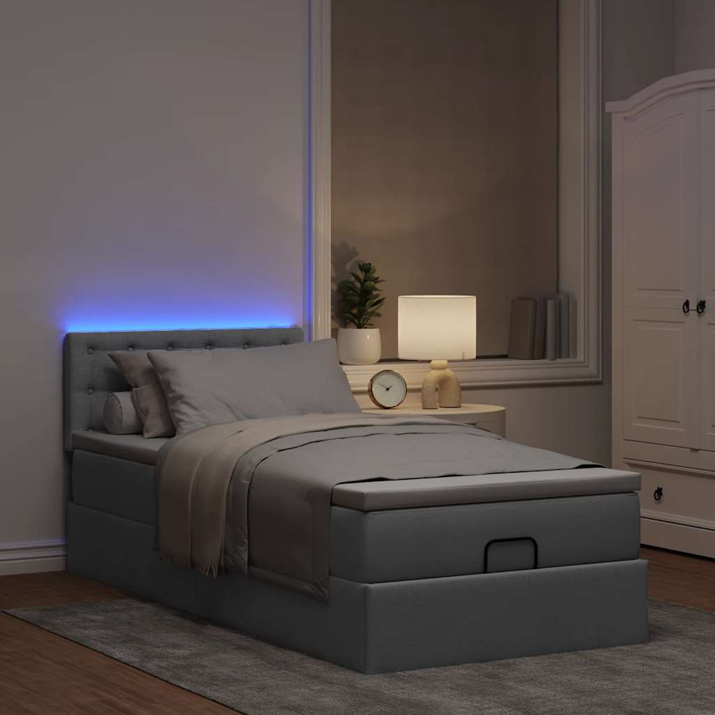 Otomanski krevet s madracem i LED svijetlosiva 80x200cm tkanina