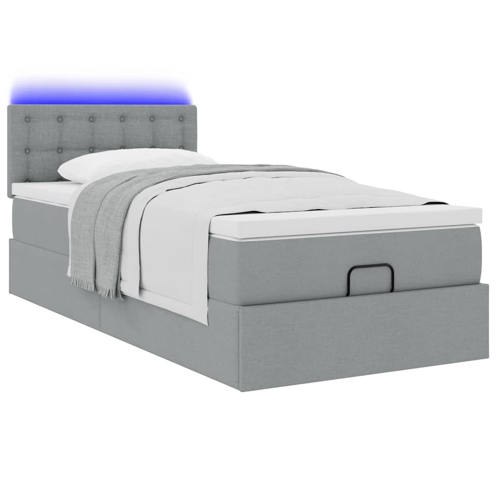 Otomanski krevet s madracem i LED svijetlosiva 80x200cm tkanina