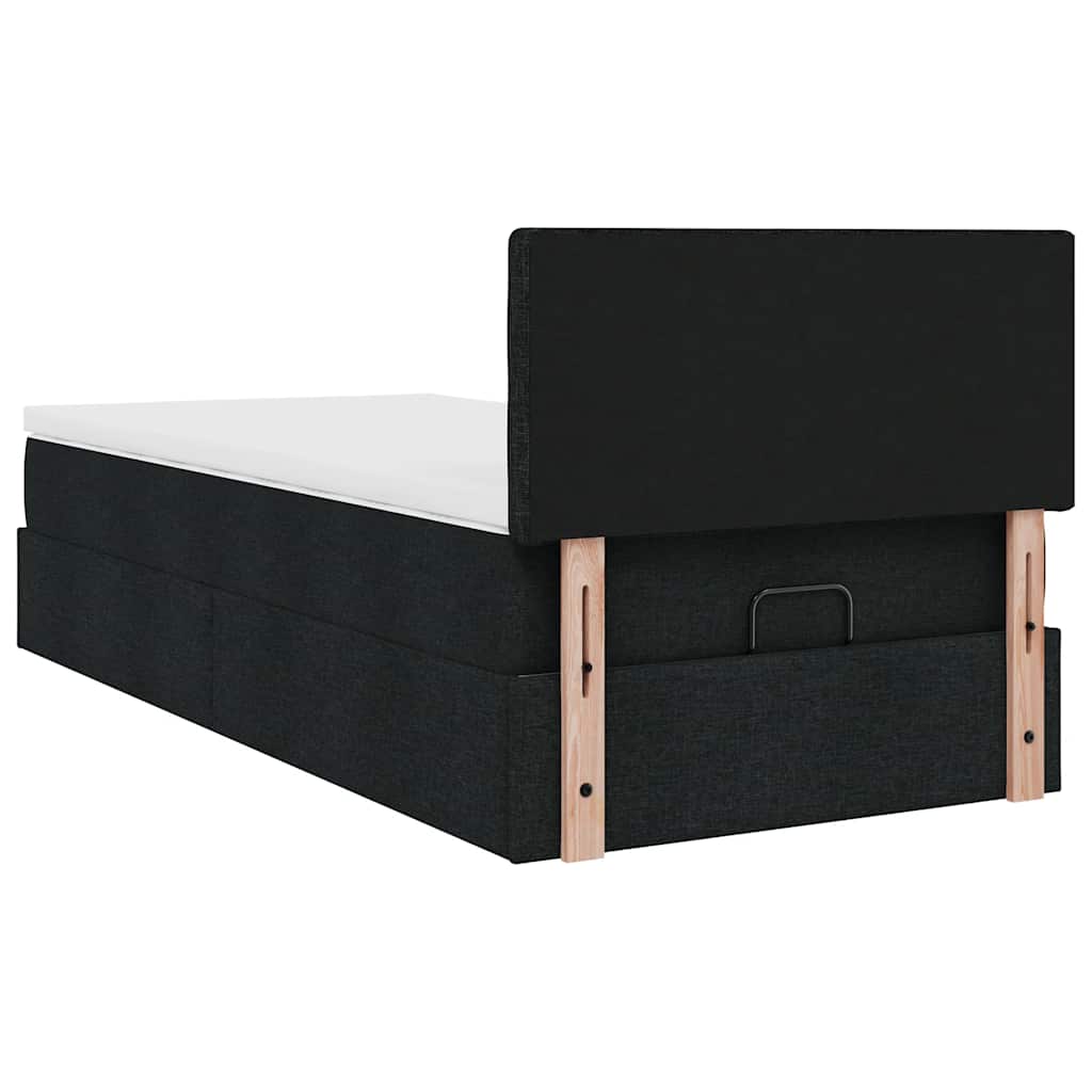 Otomanski krevet s madracem i LED crna 80x200cm tkanina