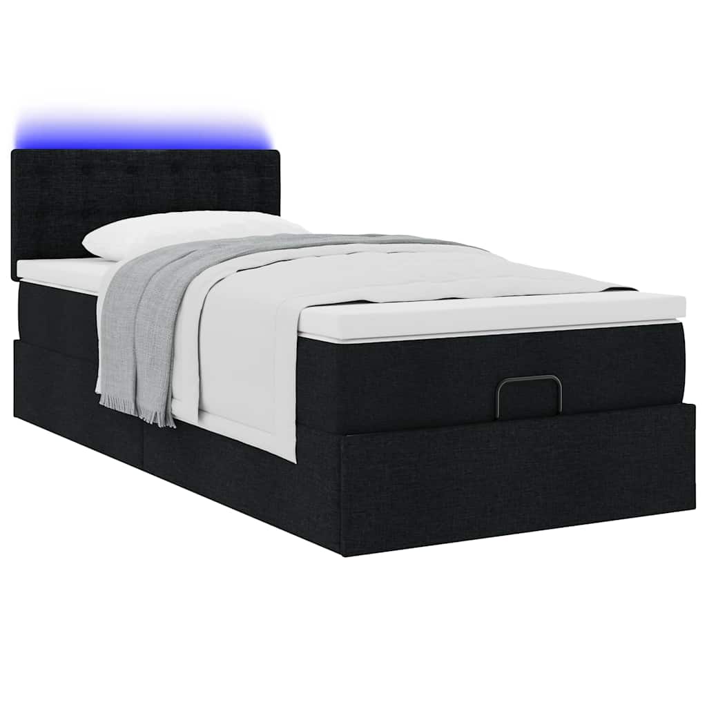 Otomanski krevet s madracem i LED crna 80x200cm tkanina