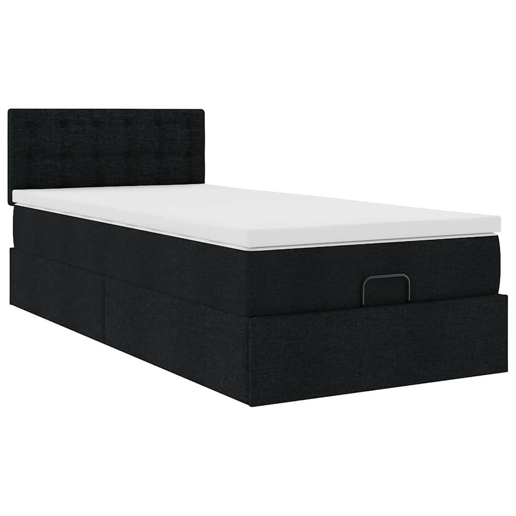 Otomanski krevet s madracem i LED crna 80x200cm tkanina
